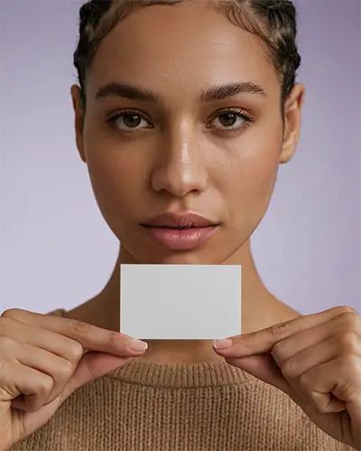 Female Hands Holding Business Card Mockup With Focus On Simple Clear Layout