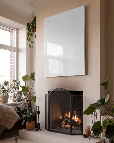Fireplace Poster Mockup Cozy Home Interior With Warm Lighting And Greenery 052