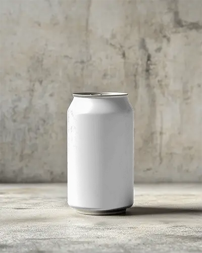 Can Mockup On Textured Floor Against Rustic Wall With Bold Retro Branding And Fruit Label Design