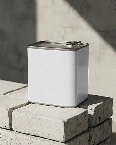 Square Can Mockup On Concrete Brick Stack With Angled Sunlight And Rugged Wall Setting
