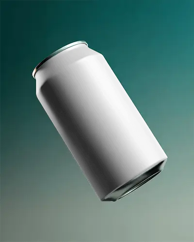 Floating Can Mockup In Studio Scene With Deep Green Gradient Backdrop And Metallic Reflection