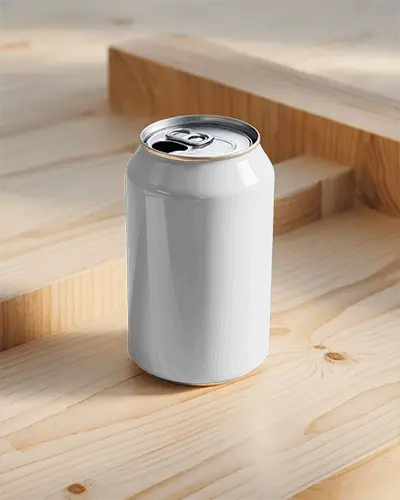 Minimalist Can Mockup Placed On Wooden Steps Under Balanced Natural Light And Clean Shadows
