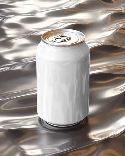 Can Mockup Standing On Liquid Wave Surface With Reflective Lighting And Depth Scene