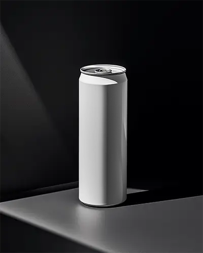 Tall Can Mockup In Dark Minimal Studio With Dramatic Light Beam And Metal Surface Glow