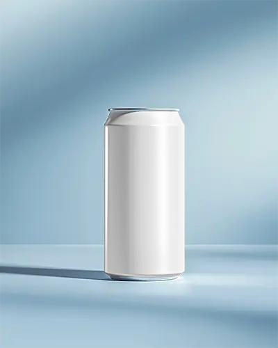 Can Mockup Standing On Blue Surface With Smooth Gradient Light And Long Shadow