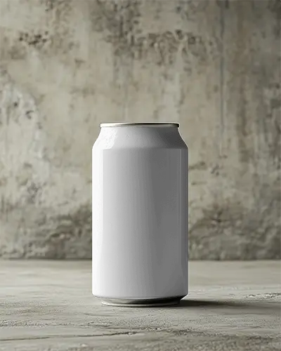 Moody Can Mockup Standing On Rough Textured Floor With Aged Wall And Dramatic Shadow