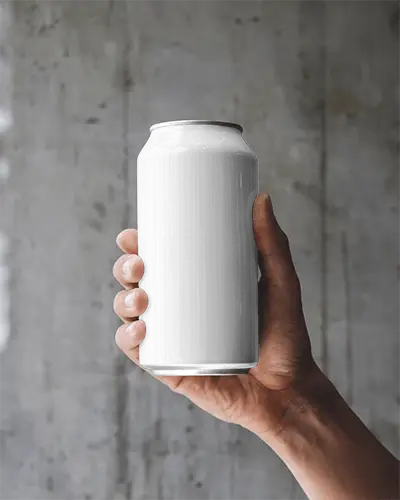 Can Mockup In Hand Against Textured Wall With Soft Lighting And Natural Skin Tone Grip