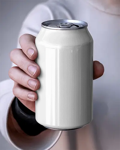 Standard Can Mockup Held In Hand Close Up View With Soft Sleeve And Clean Neutral Backdrop