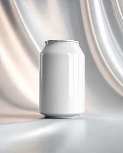Sleek Can Mockup On Satin Background With Elegant Light Streaks And Studio Curved Ambience
