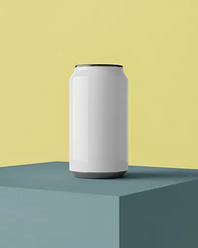 Beverage Can Packaging Mockup With Modern Minimal Backdrop For Product Display
