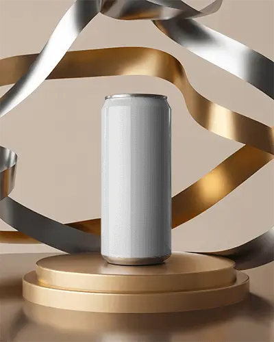 sleek-tall-can-mockup-on-elegant-round-podium-with-metallic-ribbons-background