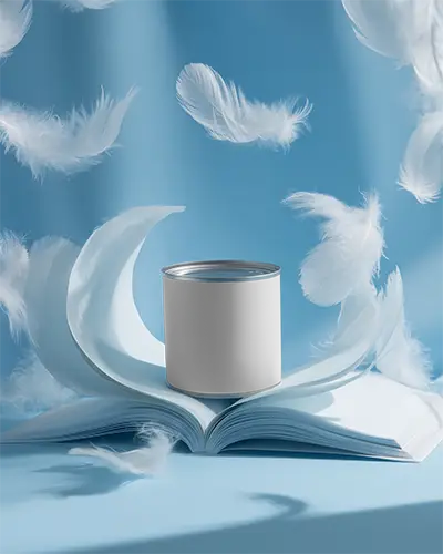 premium-cylindrical-can-mockup-with-open-book-and-floating-feathers-for-design-presentation