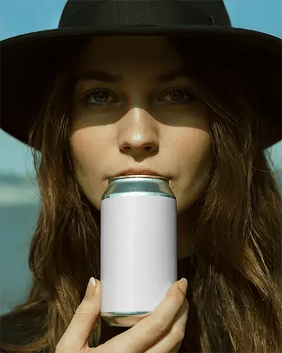 Woman Holding Simple Can Mockup For Beverage Branding And Packaging Design