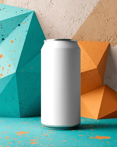Blank Beverage Can Mockup With Modern Abstract Geometry Background High Resolution