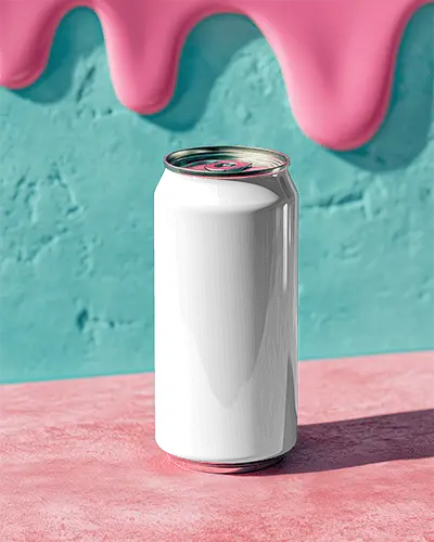 Realistic Blank Beverage Can Mockup With Bold Abstract Wall And Textured Surface