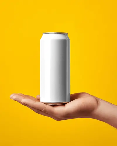 Blank Metal Can Mockup In Hand Holding With Clean Background Ready For Custom