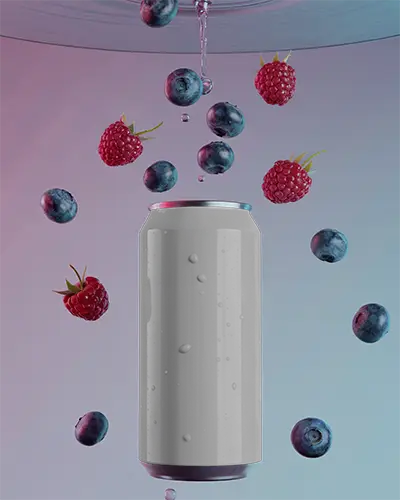 refreshing-fruit-beverage-can-mockup-with-floating-berries-and-waterdrop-effects-for-branding