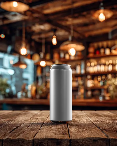 sleek-tall-can-mockup-on-rustic-wooden-table-with-blurred-vintage-bar-background-environment