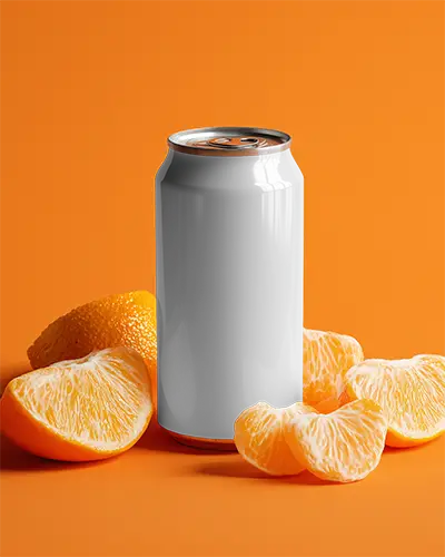 Refreshing Fruit Flavored Beverage Can Mockup With Citrus Fruit Slices Background Vibrant