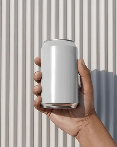 Hand Holding Sleek Aluminum Can Mockup For Beverage Branding And Marketing Campaigns