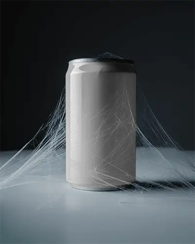 Spooky Halloween Can Mockup Dark Minimal Scene With Spider Webs And Eerie Light