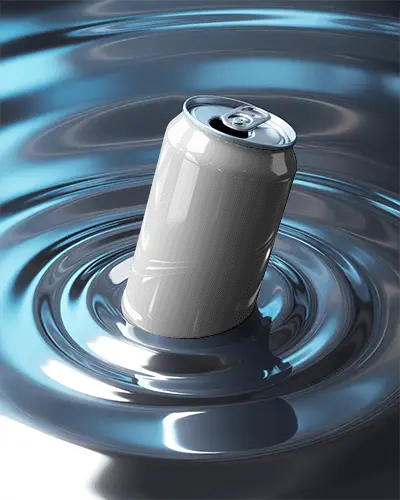 Ultra Realistic Water Ripple Can Mockup Metallic Beverage Floating In Cool Liquid Motion