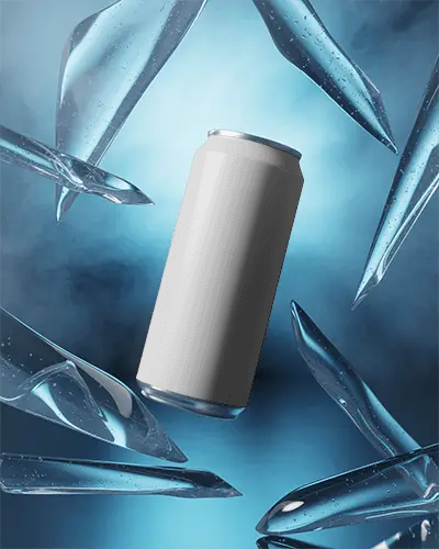 Icy Energy Can Mockup Floating Among Sharp Ice Shards In Cold Blue Environment