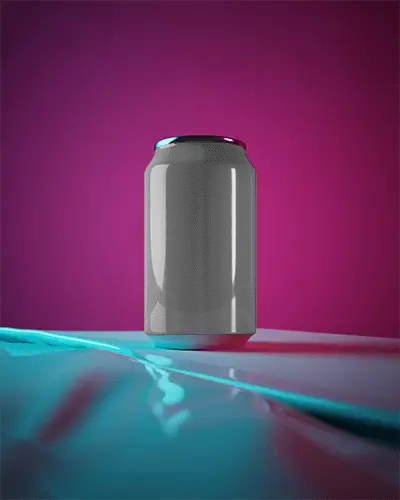 Neon Glow Can Mockup Dark Metallic Drink With Pink And Cyan Reflective Lighting