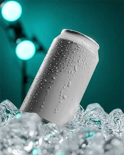 Frosty Drink Can Mockup Ice Cold Beverage With Condensation And Cool Studio Light