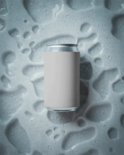 Wet Surface Can Mockup Metal Beverage On Water Droplet Background With Moist Texture