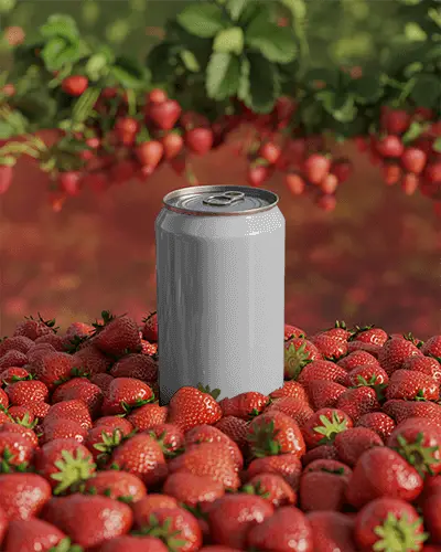 Strawberry Field Can Mockup Fresh Fruit Surrounding Metal Beverage In Natural Light