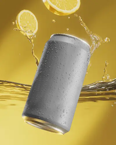 Lemon Splash Can Mockup Refreshing Beverage Floating In Golden Citrus Water