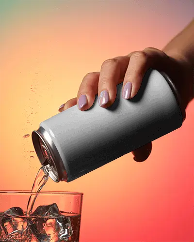 Beverage Pour Can Mockup Refreshing Drink Filling Glass With Vivid Color Backdrop