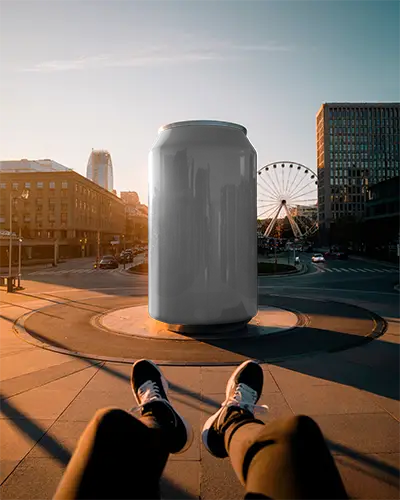 Outdoor Cityscape Featuring Huge Can Mockup For Marketing And Branding Visuals