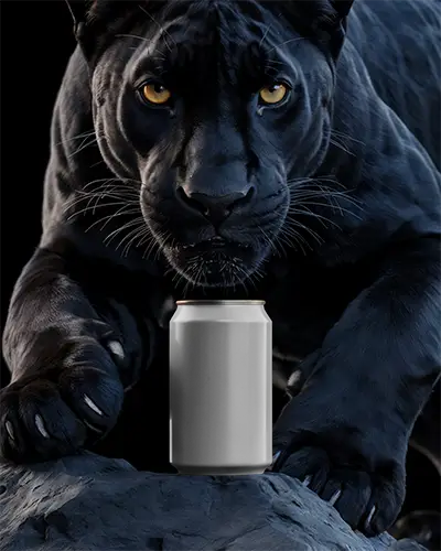 Powerful Beverage Can Mockup With Bold Predator And Premium Packaging Design