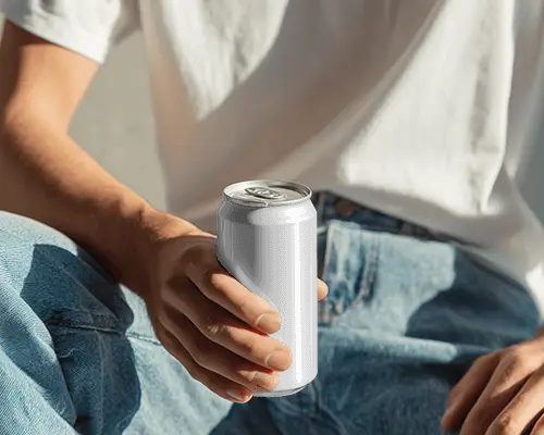 Hands Holding Plain Sleek Can Mockup For Beverage Branding And Packaging Design