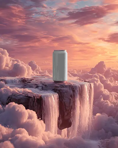 Creative Floating Rock Waterfall Can Mockup Ideal For Drink Packaging Promotional Use