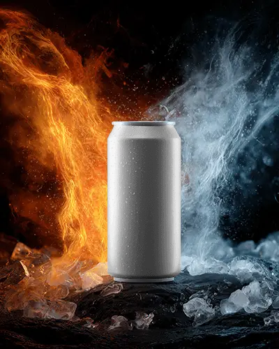Beverage Can Packaging Mockup Showcasing Cold And Hot Elements For Marketing