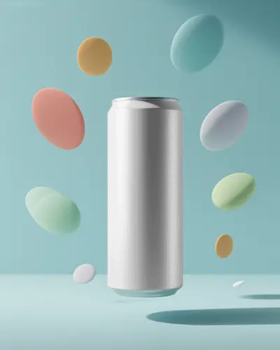 High Quality Product Can Mockup Surrounded By Colorful Floating Oval Elements