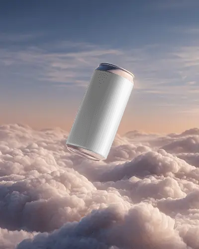 Realistic Can Mockup Floating Above Clouds Ideal For Beverage Branding Visual Presentation