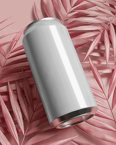 Sleek Aluminum Drink Can Mockup On Textured Leaf Background For Beverage Branding