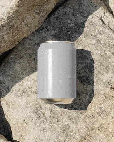 Realistic Can Mockup On Natural Rocks Surface For Product Design Display