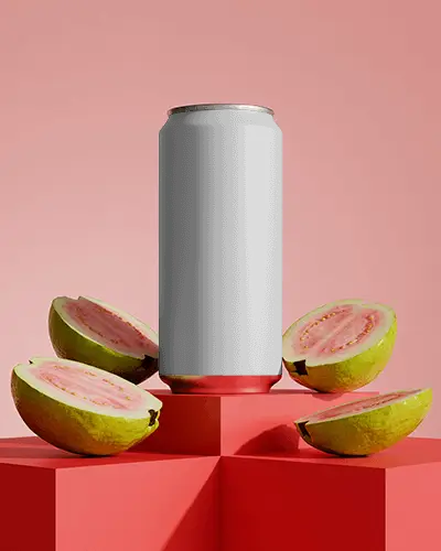 Sleek Beverage Can Mockup Surrounded By Fresh Fruits For Drink Packaging Design