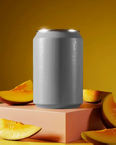 Refreshing Fruit Flavored Beverage Can Mockup For Tropical Drink Packaging Design