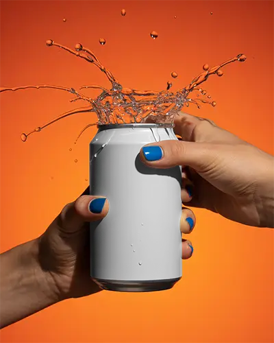 Isolated Metal Can Mockup With Liquid Splash Creative Product Presentation Background