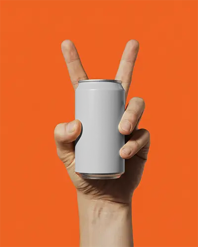 Close Up Of Hand Holding Aluminum Can Mockup On Monochrome Backdrop