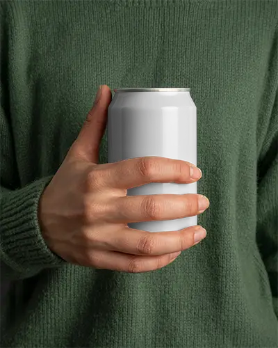 Realistic Hand Holding Slim Can Mockup For Beverage Packaging Design Templates