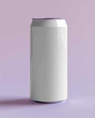 Modern Beer Can Mockup With Bold Happy Smiley Design On Soft Purple Background