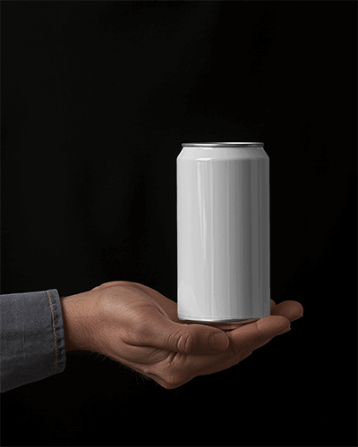 High Quality Photorealistic Beverage Can Mockup Hand Showcasing Trendy Minimalist Branding