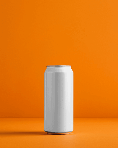 Vibrant Orange Backdrop Beverage Can Mockup Bold Blue Refreshing Drink Packaging With Modern Design